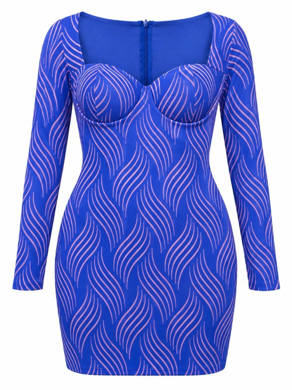 Fashion Nova Size 2X Blue Pink Abstract Print Bodycon Mini Dress - Picture 4 of 5